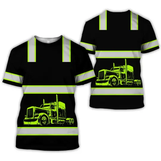 Discover Work Clothing Summer Breathable Men's T-shirt 3D Printing Style Trucker Safety Transportation Work Uniform Oversized Loose Tops