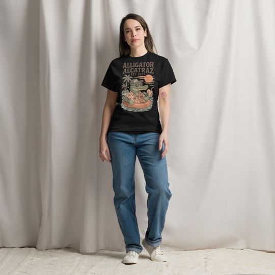 Discover alligator alcatraz funny trump t-shirt for men or women, sarcastic political graphic tee, republican parody gift idea