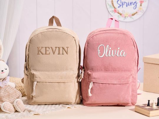 Discover Personalized Kids Backpack,Back to School Toddler Backpack,Embroidered Corduroy Backpack