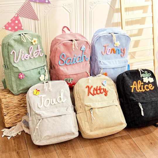 Discover Personalized Kids Backpack with Embroidered Name, Corduroy School Bag, Toddler Backpack, Kids Gift, Back to School