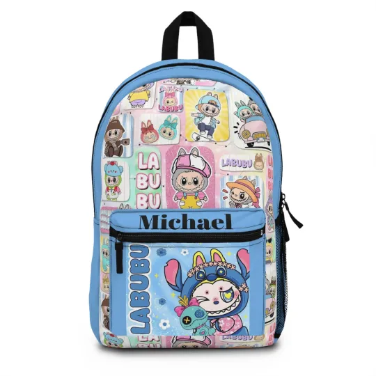 Discover Personalized Labubu Blue Backpack, School Bag, Back to School Custom Name
