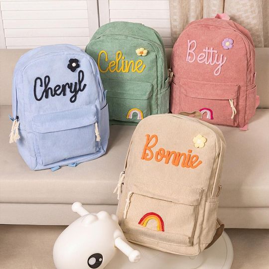 Discover Personalized Corduroy Kids BackpackCustom Name Rainbow Design, Preschool & Back-to-School