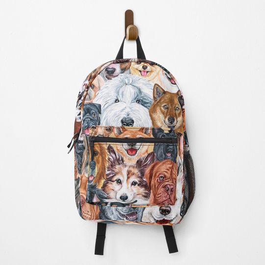 Discover Beautiful Collage of Dogs, so many painted beautiful faces, dogs are the best! Backpack