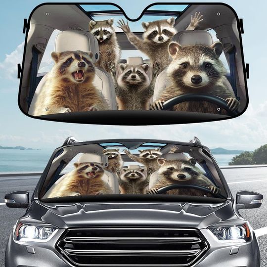 Discover Funny Raccoon Car Sunshade, Trash Panda Windshield Shade