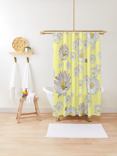 Discover Unique Floral Yellow Shower Curtain for Bathroom Decor, Daisy Flower Elegant Wildflower Design Shower Curtains