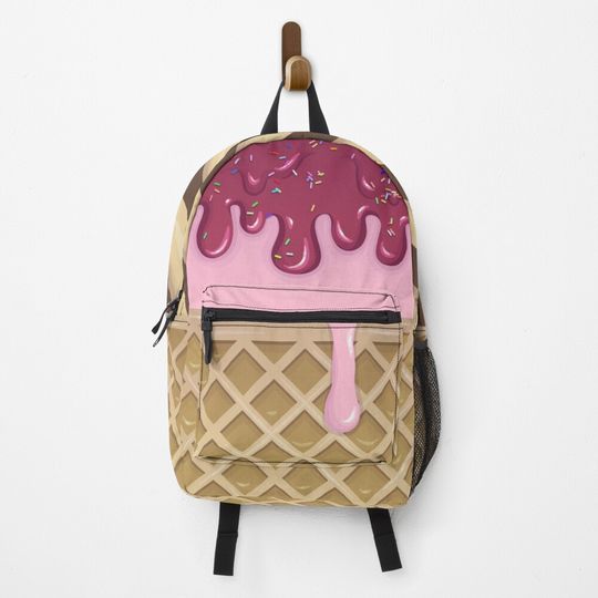 Discover Strawberry Ice Cream with Raspberry Sauce and Sprinkles! Backpack