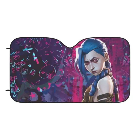 Discover Jinx Car Sun Shade, Arcane League of Legends Windshield Visor, Auto Sunshade for