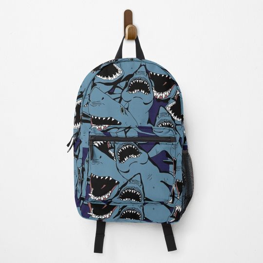 Discover Angry Blue Open Mouth Great White Shark Pattern Backpack