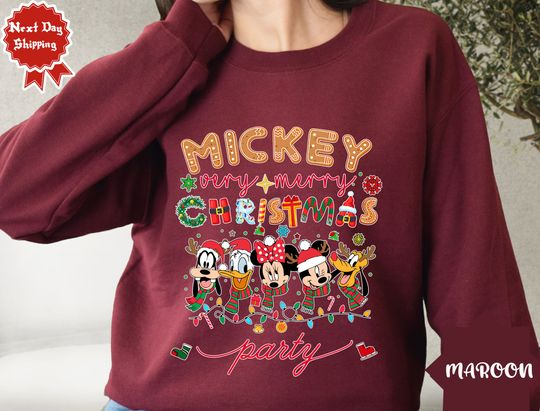 Discover Disneyyy Mickeyy's Very Merry Christmas Party 2025 Christmas Lights Sweatshirt