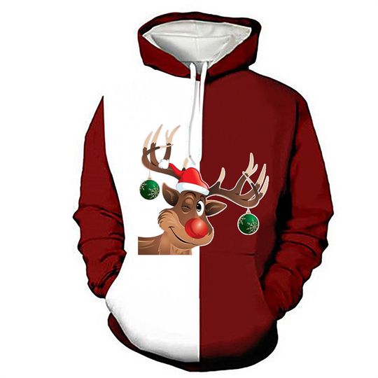 Discover Christmas Elk Pattern Hoodie