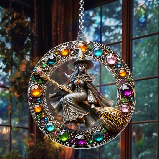 Discover Beautiful Witch - Personalized Witch Window Hanging Suncatcher Ornament
