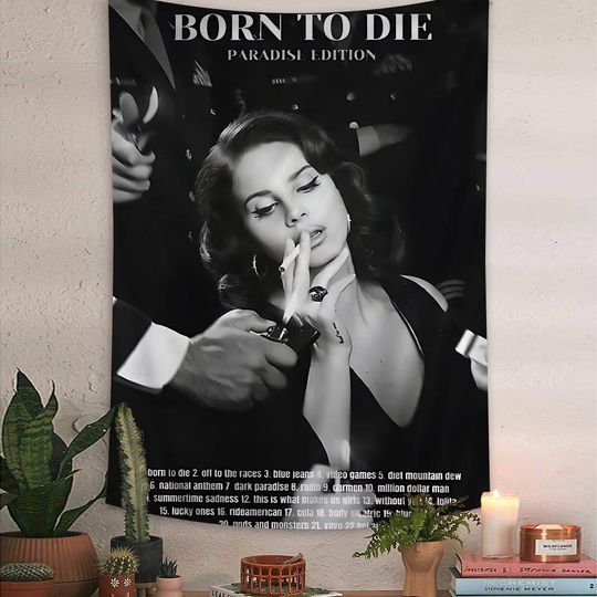 Discover Black And Pink Lana Del Rey Cartoon Tapestry