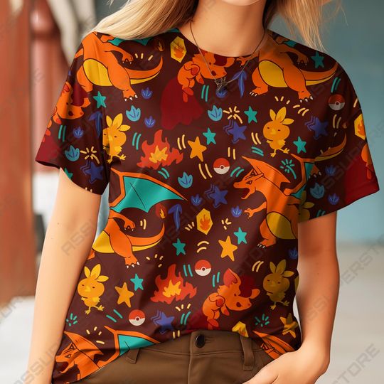 Discover Firewing Dragon Shirt, Bold Flame Graphic Tee, Vintage Cartoon Style T-Shirt