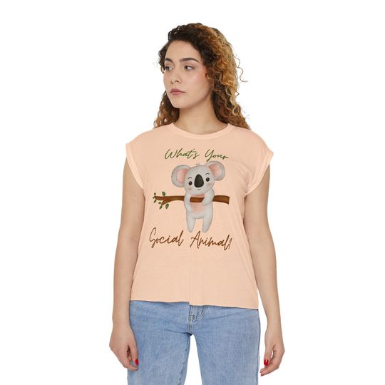 Discover Whats Your Social Animal? Koala Tee Womens Flowy Rolled Cuffs Muscle Tee