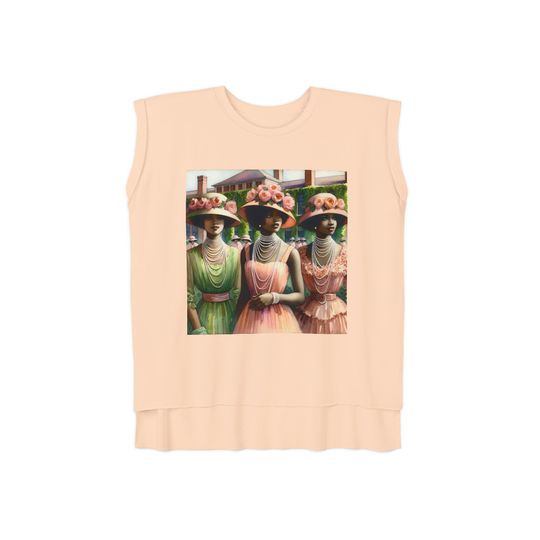 Discover Pink Tea Roses Flowy Rolled Cuffs Muscle Tee