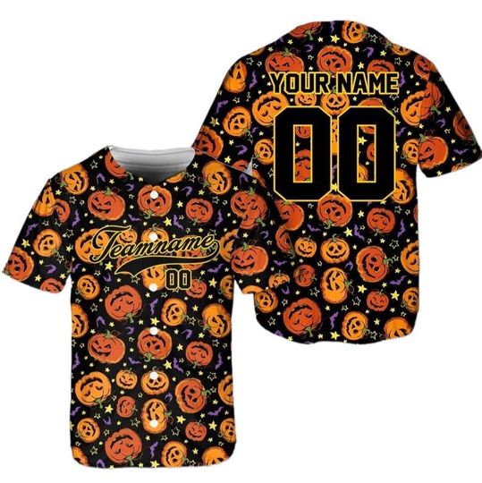 Discover Personalized Halloween Baseball Jersey, Custom Name Halloween Pumpkins Baseball Jersey, Halloween Costumes Matching Jersey, Halloween Party