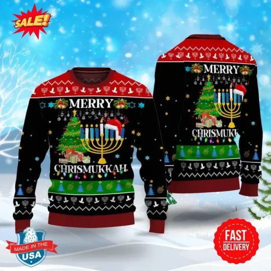 Discover Chrismukkah Ugly Sweater Shirt, Hanukkah Christmas Jewish Sweater