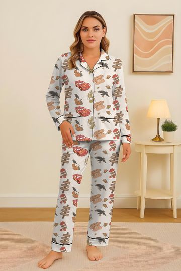 Discover Racing Car Pajamas Set, Cartoon Character Homewear, Fall Season Sleepwear