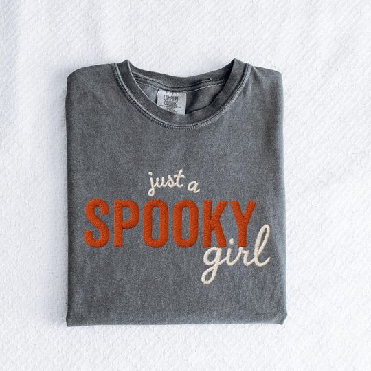 Discover Spooky Girl Embroidered TShirt | Comfort Colors Halloween Tee | Cute Fall Shirt for Women | Witchy Ghost Aesthetic | Cozy Gothic Shirt