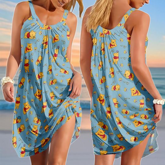 Discover Retro Pooh Sling Summer Dress, winniee the poohh Women Dress