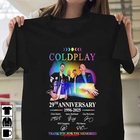 Discover Coldplay Rock Band 29th Anniversary 1996-2025 Thank You For T Shirt