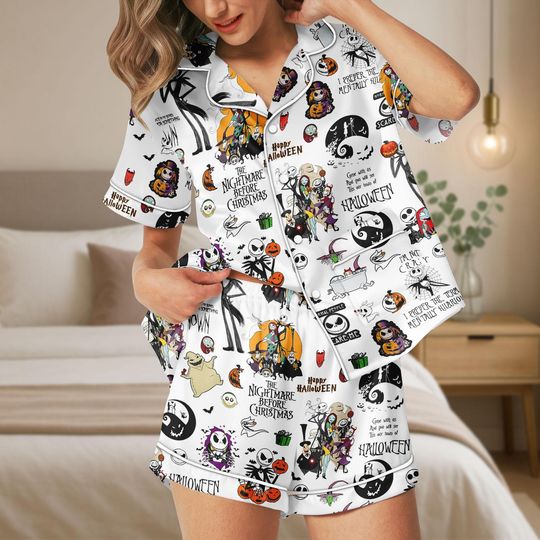 Discover Halloween Jackk Skellingtonn Satin Pajamas Set, Jackk Skellingtonn