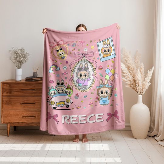 Discover Custom Labubu Flannel Blanket,Personalized Cute Labubu Blanket with Name,Labubu Cartoon
