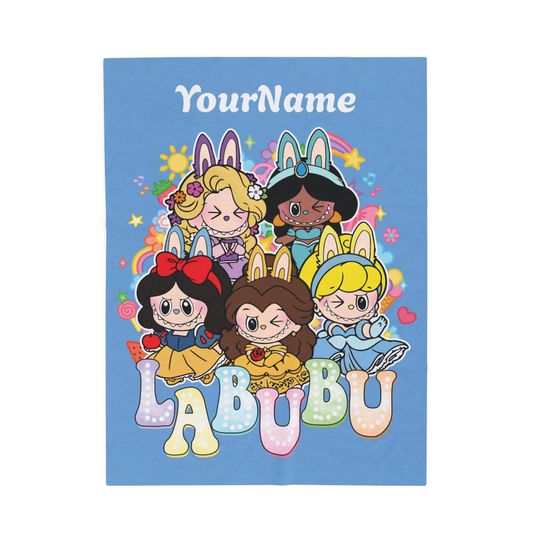 Discover Custom Labubu Blanket Personalized Kids Name Throw Kawaii Plush Gift
