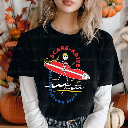 Discover Disneyyy Nightmare Before Christmas Beach Scare-adise Jack Shirt, Characters Horror Halloween Shirt, Disneyyy Halloween Movie Shirt, TGSC991
