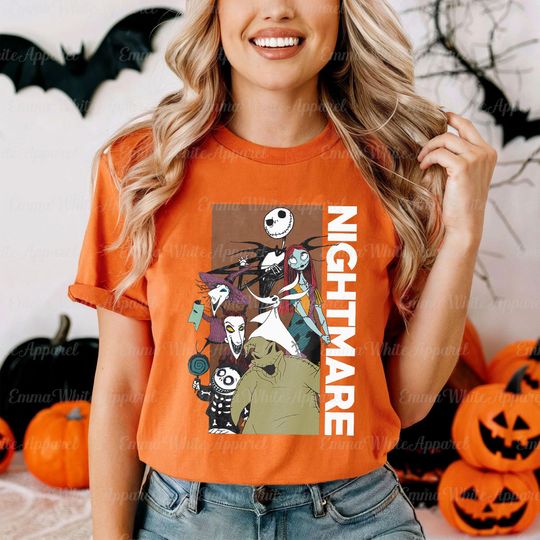 Discover Disneyyy Nightmare Before Christmas Group Shot Poster Shirt, Disneyyy Scary Movie Shirt, Disneyyy Horror Halloween Movie Shirt, TGSD026