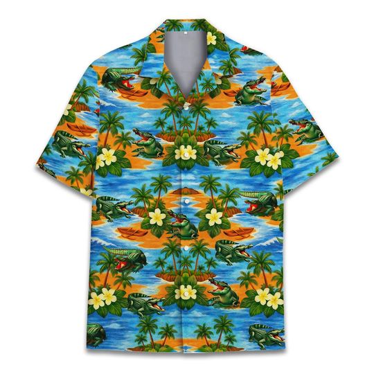 Discover Crocodile Hawaiian Shirt for Men Women Youth, Funny Alligator Tropical Vacation Shirt Button Down, Bold Jungle Island Shirt, Reptile Lovers