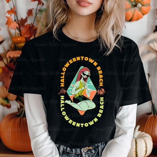 Discover Disneyyy Nightmare Before Christmas Sally Halloween Beach Shirt, Characters Horror Halloween Shirt, Disneyyy Halloween Movie Shirt, TGSD198