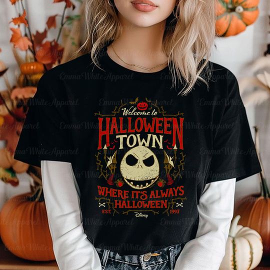 Discover Disneyyy Nightmare Before Christmas Welcome To Halloween Town Shirt, Disneyyy Characters Halloween Party Shirt, Disneyyland Family Shirt, TGSD250