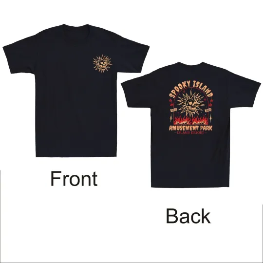 Discover Spooky Island Amusement Park Est 2002 Halloween Front & Back Print Men's T-Shirt