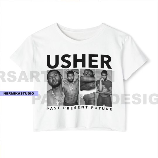 Discover Usher tour crop top fan Usher past present future world tour crop top Usher albums crop top