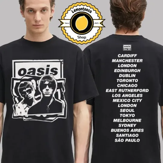 Discover Oasis Live 25 Cut Out Photo Tour 2025 Schedule Two Sided Unisex T-Shirt