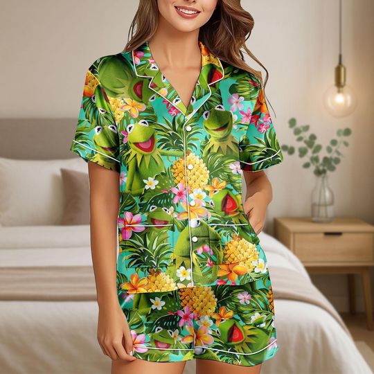 Discover The Muppetss K the frog Satin Pajamas Set, Disneyyy K the frog Short Pajamas, The Muppetss Disneyyy Women Pajamas, Tv Show Shirt