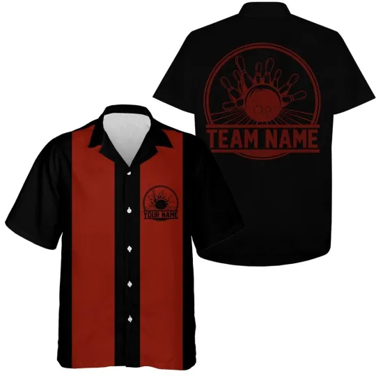 Discover Bowling Hawaiian Shirt Custom Black And Red Retro Bowling Shirts