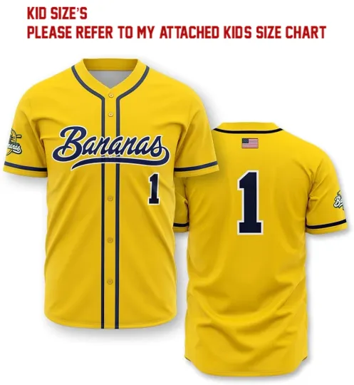 Discover Collection Savannah Bananas #1 Baseball Jersey Kids Shirt Youth