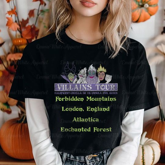 Discover Disneyyy Villains Distressed Panel T-Shirt, Rock Poster Design