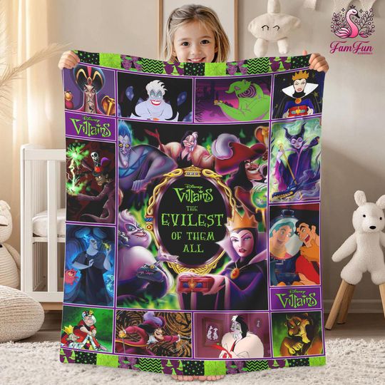 Discover Villains the Evilest of them All Fleece Blanket | Maleficent Evil Queenn Ursula | Disneyyworld Villains Blanket | Magicc Kingdom Throw Blanket