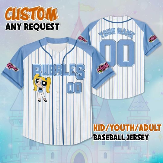 Discover Personalized Bubbles The Powerpuff Girls Baseball Jersey, Custom Disneyyy Bubbles Baseball Jersey