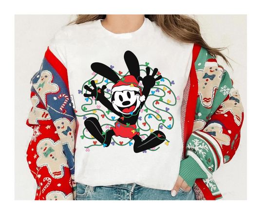 Discover Disneyyy Epic Mickeyy Oswald The Lucky Rabbit Christmas Lights T-Shirt