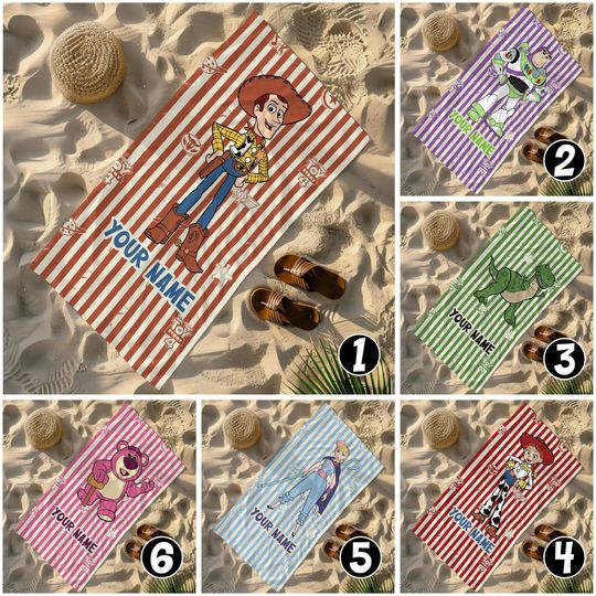 Discover Personalized Disneyyy toy stories Characters  Summer Beach Towel, Summer Woodyy Beach Towel, Custom Disneyyy
