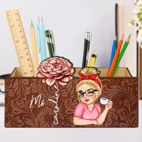 Discover Teacher Birth Flower Bloom Where You're Planted Woman - Personalized Wooden Pen Pencil Holder