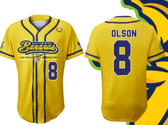 Discover Savannah Bananas Jersey YELLOW Funny #8 Olson