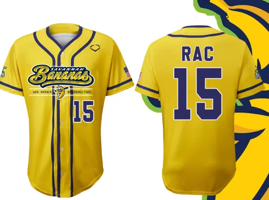 Discover Savannah Bananas # 15 RAC Jersey YELLOW Baseball Jersey All Size TMB5654