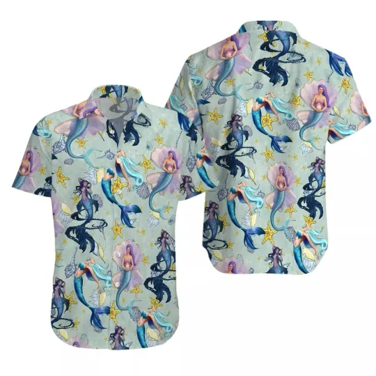 Discover Pretty Mermaid In The Ocean Hawaiian Shirt Casual Button Down Shirt Beach Unisex