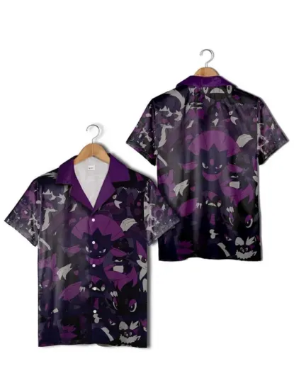 Discover Poket mons Dark Type Hawaiian Shirt Black Purple Gengar PKM Aloha Shirt