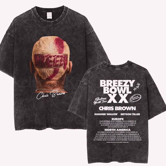 Discover Breezy Bowl XX Tour Shirt Chris Brown Vintage Washed Oversized Tee